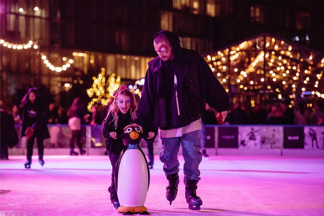 Father and daughter skating