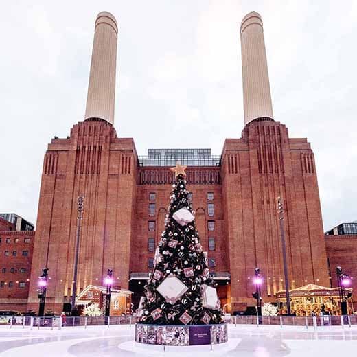 Christmas tree infront of Battersea Power Station