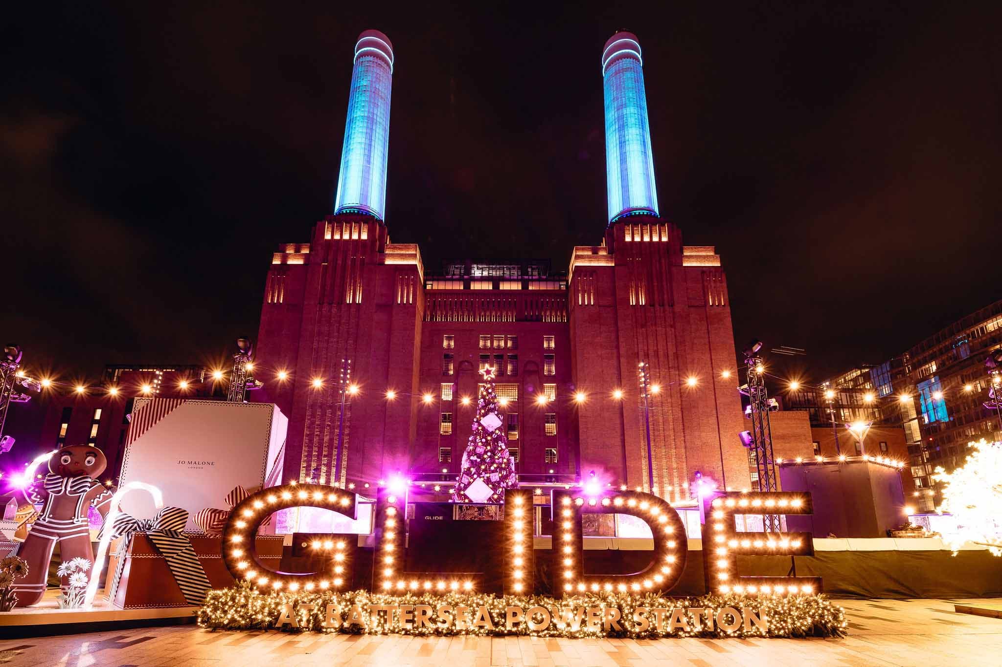 Glide at Battersea Power Station at night